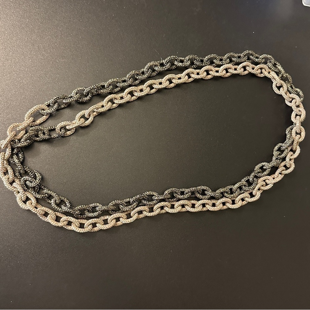 Chain Glittery Infinity Statement necklace Tri-colored silver, back and gold